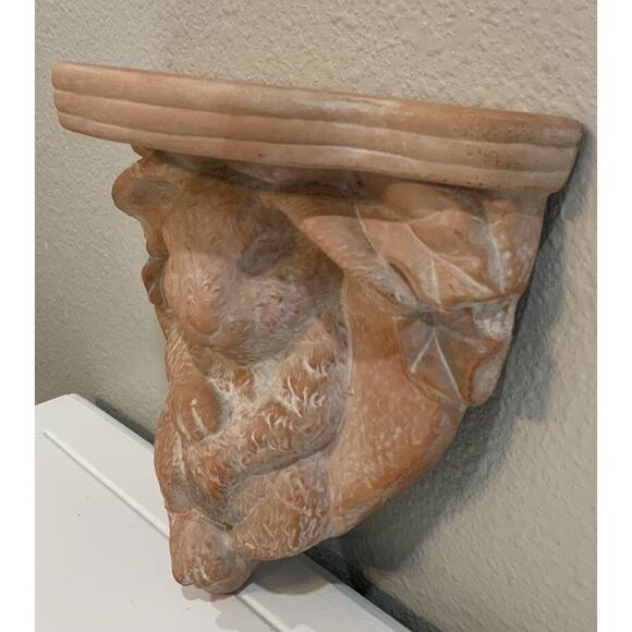 Vtg Terracotta Peach Bunny Rabbit Floral Botanical Spring Wall Shelf Sconce - Picture 4 of 8